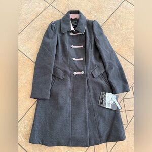 Rothschild Girls Bandmaster Coat Size 14 L Charcoal Gray Pink Trim NWT